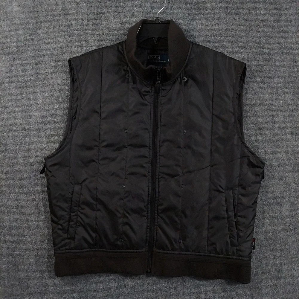 Polo Ralph Lauren Vest Mens Large Black Quilted Insulated Full Zip Pockets